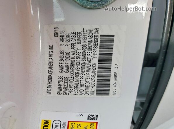 1HGCV2F39JA050906 2018 HONDA ACCORD White Вид підкапотного простору