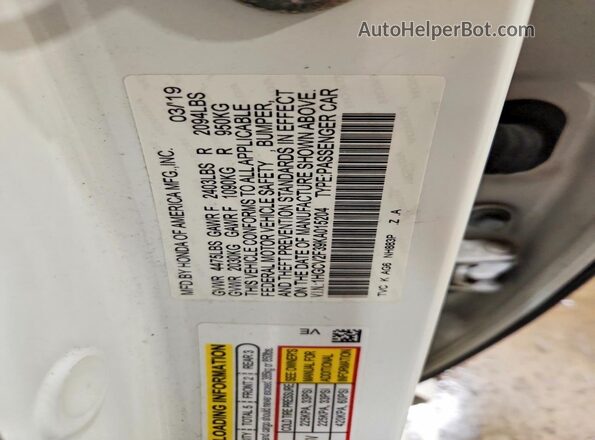 1HGCV2F39KA015204 2019 HONDA ACCORD White Widok naklejki z numerem VIN