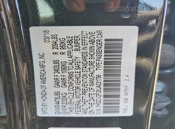 1HGCV2F3XJA031796 2018 HONDA ACCORD Black Շարժիչի բաժամունքի տեսք