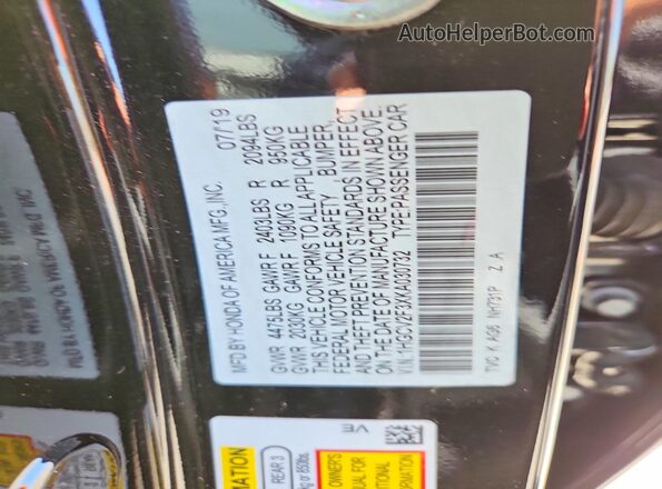 1HGCV2F3XKA030732 2019 HONDA ACCORD Black Շարժիչի բաժամունքի տեսք