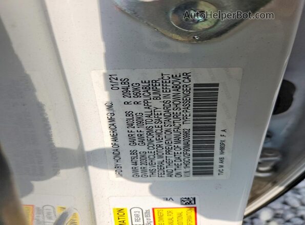 1HGCV2F90MA009962 2021 HONDA ACCORD White ძრავის განყოფილების ხედი