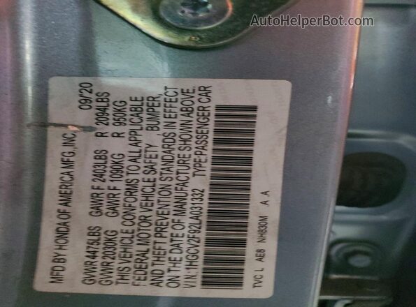 1HGCV2F92LA031332 2020 HONDA ACCORD Silver Շարժիչի բաժամունքի տեսք