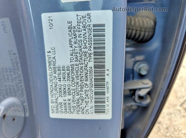 1HGCV2F92MA033504 2021 HONDA ACCORD Blue Vista del compartimento del motor