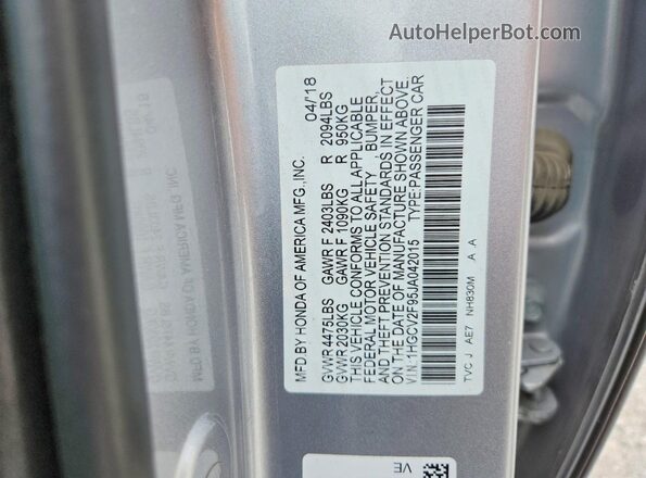 1HGCV2F95JA042015 2018 HONDA ACCORD Silver Вид підкапотного простору