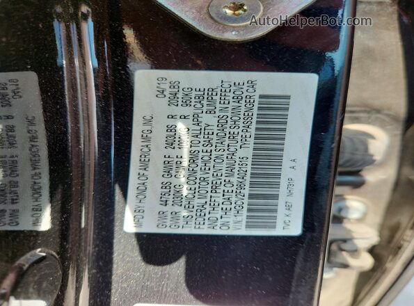 1HGCV2F96KA021515 2019 HONDA ACCORD Black Widok komory silnika