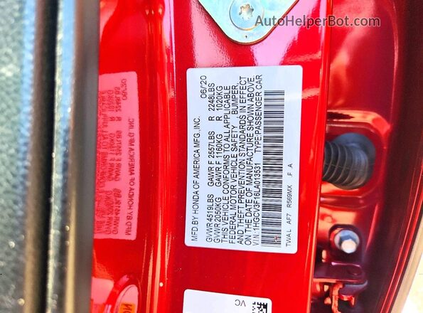 1HGCV3F16LA013531 2020 HONDA ACCORD Красный Вид подкапотного пространства