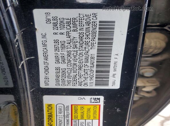 1HGCV3F18JA013611 2018 HONDA ACCORD Black Вид наклейки з VIN-кодом