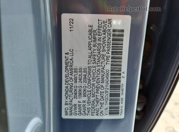 1HGCV3F21NA045900 2022 HONDA ACCORD Gray Widok komory silnika
