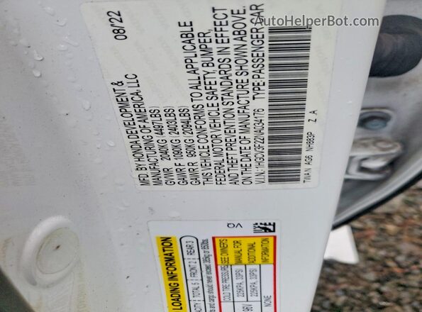 1HGCV3F22NA034176 2022 HONDA ACCORD White Widok komory silnika