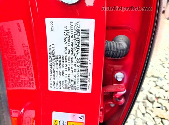 1HGCV3F24NA013040 2022 HONDA ACCORD Red Engine compartment view