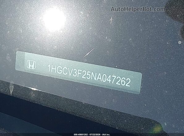 1HGCV3F25NA047262 2022 HONDA ACCORD Silver 