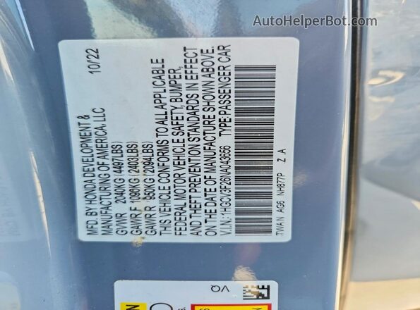 1HGCV3F26NA043656 2022 HONDA ACCORD Gray Vista del compartimento del motor