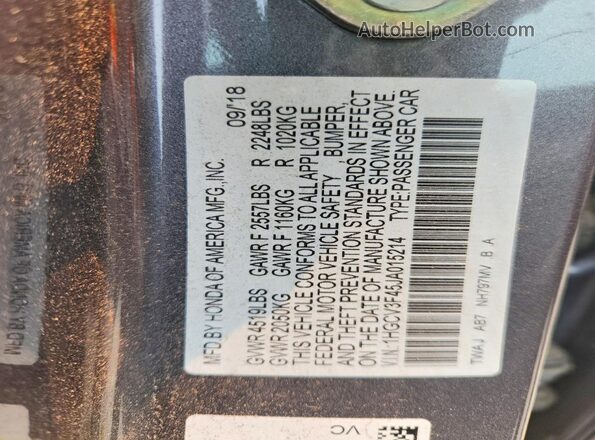 1HGCV3F45JA015214 2018 HONDA ACCORD Угольный Вид подкапотного пространства