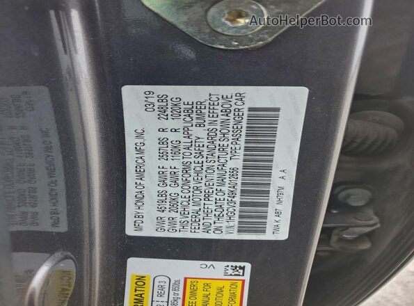 1HGCV3F49KA012656 2019 HONDA ACCORD Gray Շարժիչի բաժամունքի տեսք