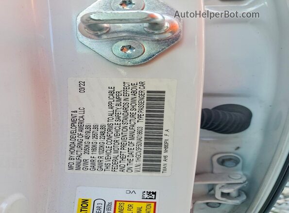 1HGCV3F50NA018603 2022 HONDA ACCORD White Widok komory silnika