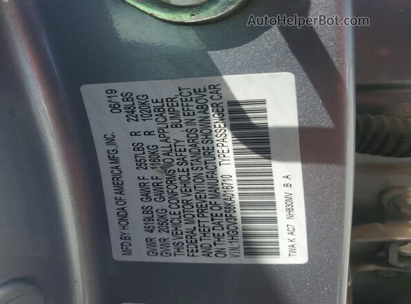 1HGCV3F58KA016710 2019 HONDA ACCORD Silver VIN კოდის სტიკერის ხედი