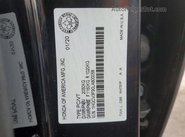 1HGCV3F90LA800058 2020 HONDA ACCORD Black VIN sticker view