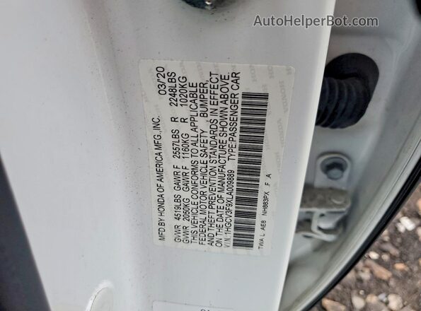 1HGCV3F9XLA009889 2020 HONDA ACCORD White Widok komory silnika