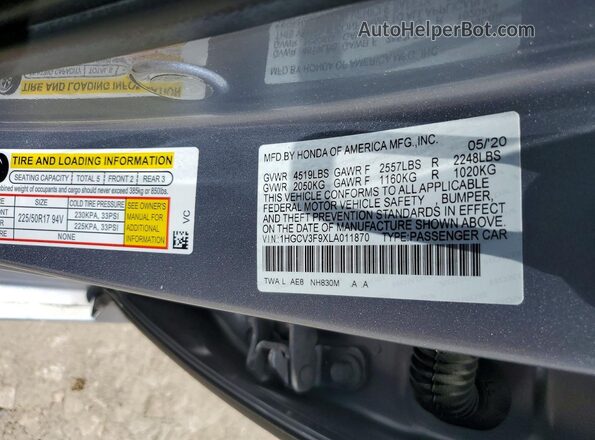 1HGCV3F9XLA011870 2020 HONDA ACCORD Silver Вид підкапотного простору
