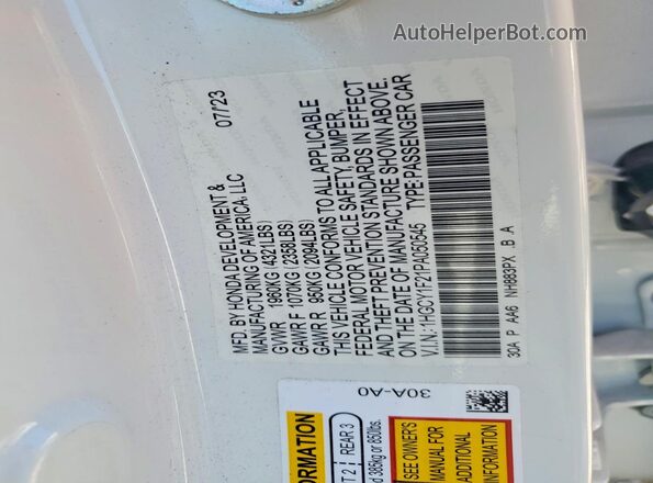 1HGCY1F21PA050545 2023 HONDA ACCORD Белый Вид наклейки с VIN-кодом