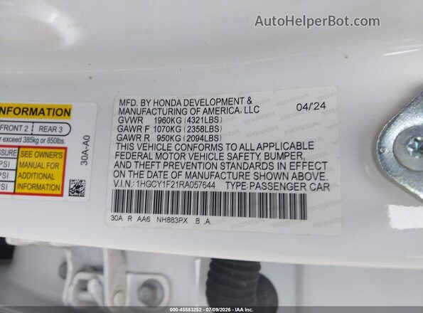 1HGCY1F21RA057644 2024 HONDA ACCORD White Շարժիչի բաժամունքի տեսք