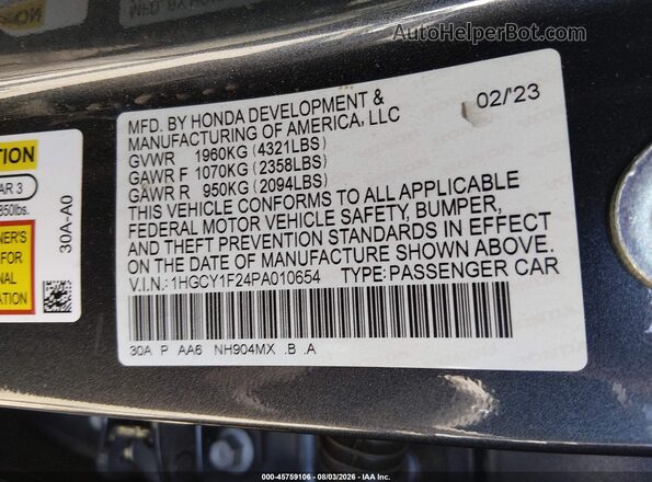 1HGCY1F24PA010654 2023 HONDA ACCORD Gray Widok komory silnika