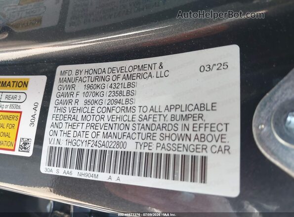 1HGCY1F24SA022800 2025 HONDA ACCORD Blue ძრავის განყოფილების ხედი