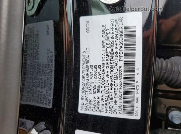 1HGCY1F25SA002278 2025 HONDA ACCORD Black Widok komory silnika