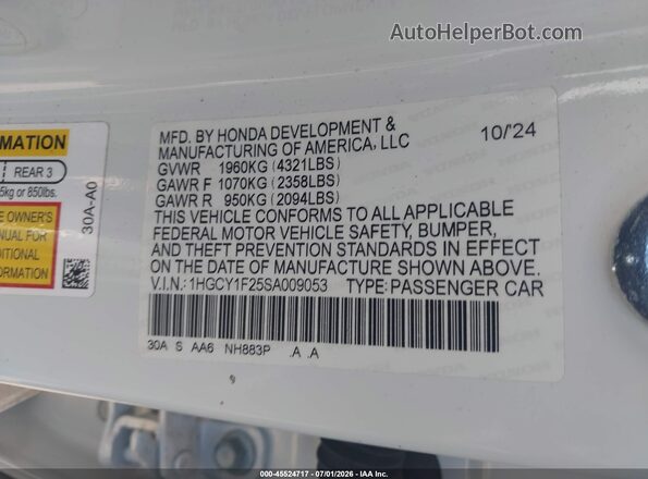 1HGCY1F25SA009053 2025 HONDA ACCORD White ძრავის განყოფილების ხედი