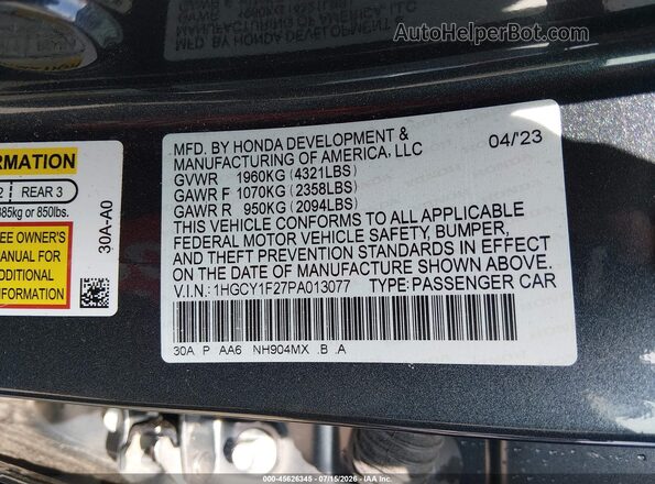 1HGCY1F27PA013077 2023 HONDA ACCORD Gray ძრავის განყოფილების ხედი