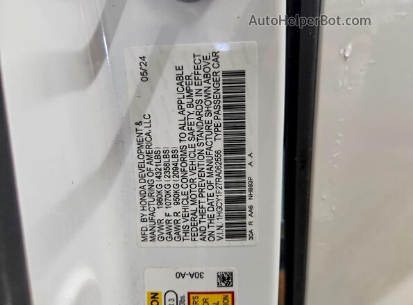 1HGCY1F27RA062556 2024 HONDA ACCORD White Widok komory silnika