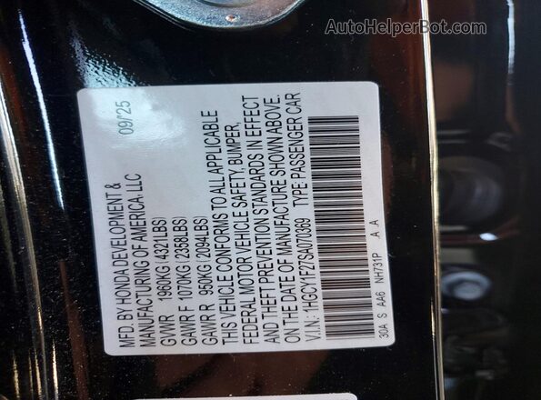1HGCY1F27SA070369 2025 HONDA ACCORD Black Widok komory silnika