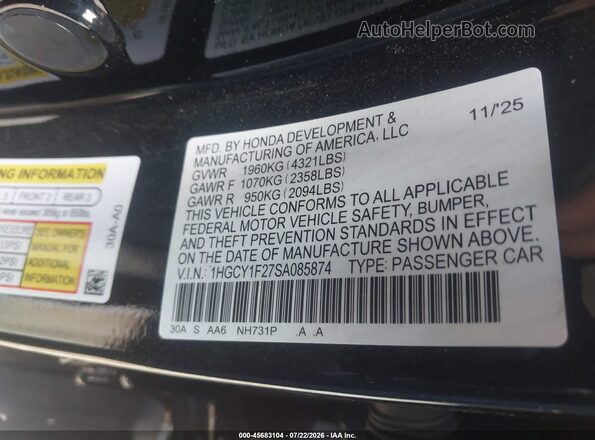 1HGCY1F27SA085874 2025 HONDA ACCORD Черный Вид подкапотного пространства