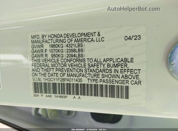 1HGCY1F28PA011435 2023 HONDA ACCORD White Engine compartment view