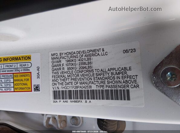 1HGCY1F28PA042538 2023 HONDA ACCORD White Вид підкапотного простору