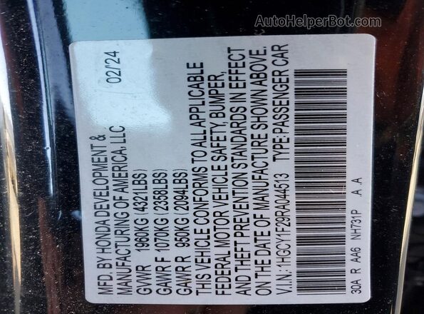 1HGCY1F29RA044513 2024 HONDA ACCORD Black VIN կոդի պիտակի տեսք