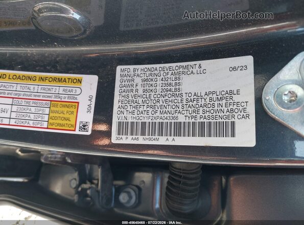 1HGCY1F2XPA043366 2023 HONDA ACCORD Серый Вид подкапотного пространства