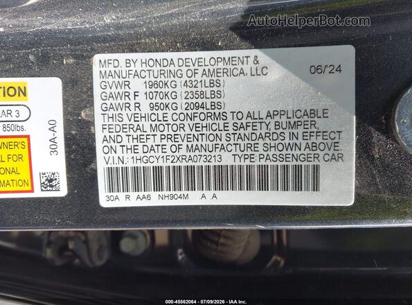 1HGCY1F2XRA073213 2024 HONDA ACCORD Gray Շարժիչի բաժամունքի տեսք