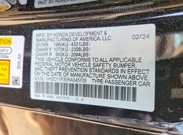 1HGCY1F30RA045705 2024 HONDA ACCORD Черный Вид подкапотного пространства