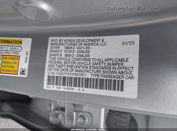 1HGCY1F31PA003511 2023 HONDA ACCORD Gray Engine compartment view