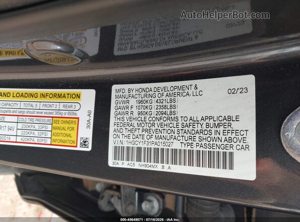 1HGCY1F31PA015027 2023 HONDA ACCORD Gray ძრავის განყოფილების ხედი
