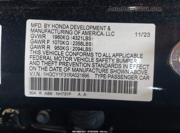 1HGCY1F31RA021896 2024 HONDA ACCORD Black Widok komory silnika