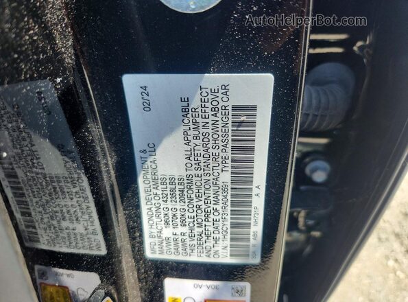 1HGCY1F31RA043591 2024 HONDA ACCORD Black Vista de la etiqueta del VIN