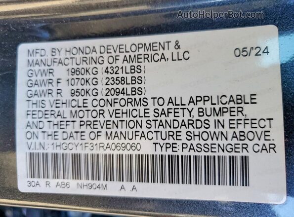 1HGCY1F31RA069060 2024 HONDA ACCORD Charcoal Engine compartment view