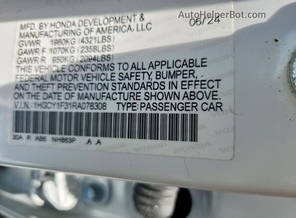 1HGCY1F31RA078308 2024 HONDA ACCORD White Շարժիչի բաժամունքի տեսք