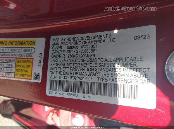 1HGCY1F32PA019507 2023 HONDA ACCORD Red Widok komory silnika