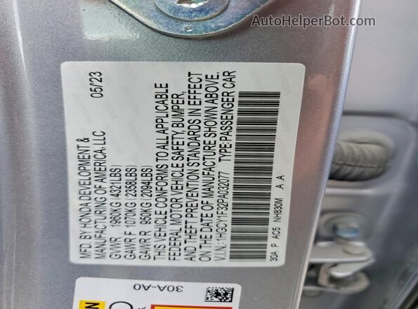 1HGCY1F32PA032077 2023 HONDA ACCORD Silver Շարժիչի բաժամունքի տեսք