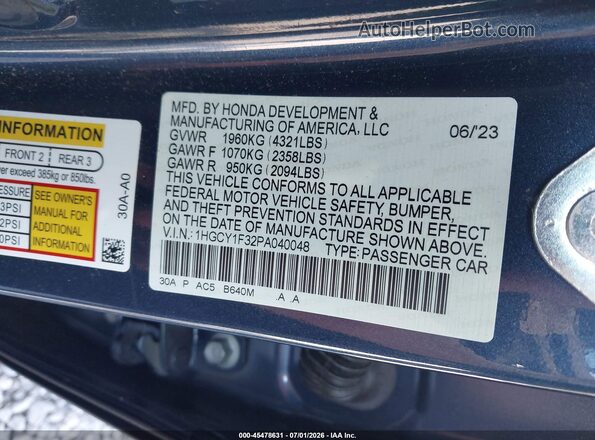 1HGCY1F32PA040048 2023 HONDA ACCORD Blue Вид підкапотного простору