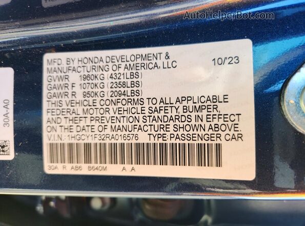 1HGCY1F32RA016576 2024 HONDA ACCORD Синий Вид подкапотного пространства