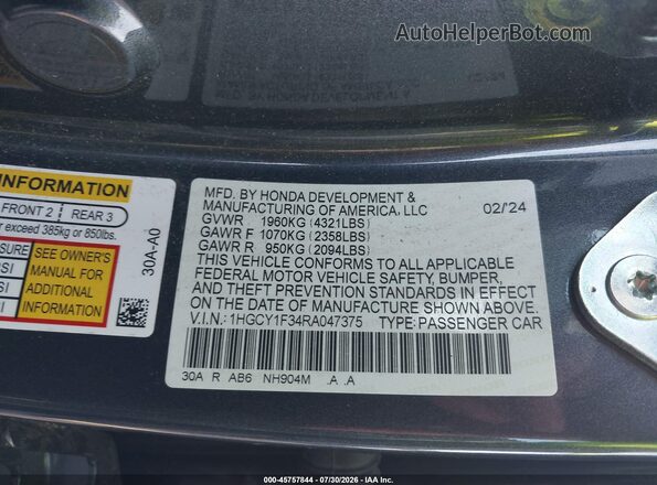 1HGCY1F34RA047375 2024 HONDA ACCORD Серый Вид подкапотного пространства
